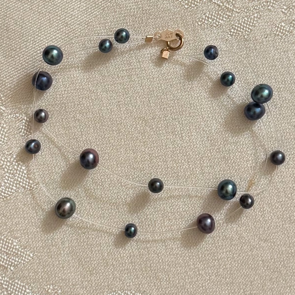 Solid 14k Signed Jcm Black Silvery Gray Fresh Water Pearl 7 Long 59$